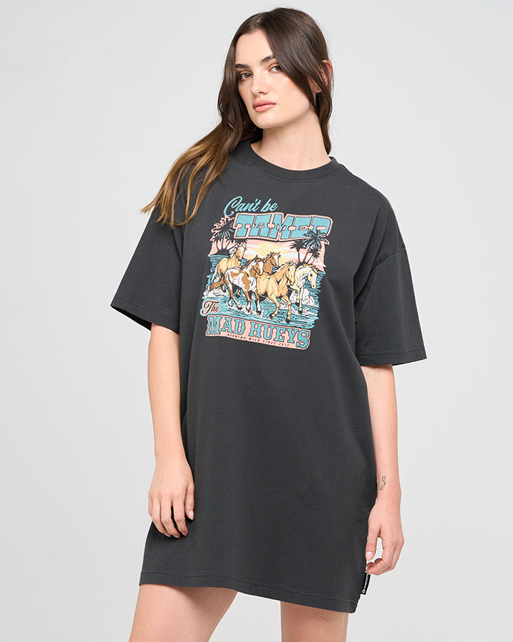 CAN'T BE TAMED | WOMENS TEE DRESS - VINTAGE BLACK