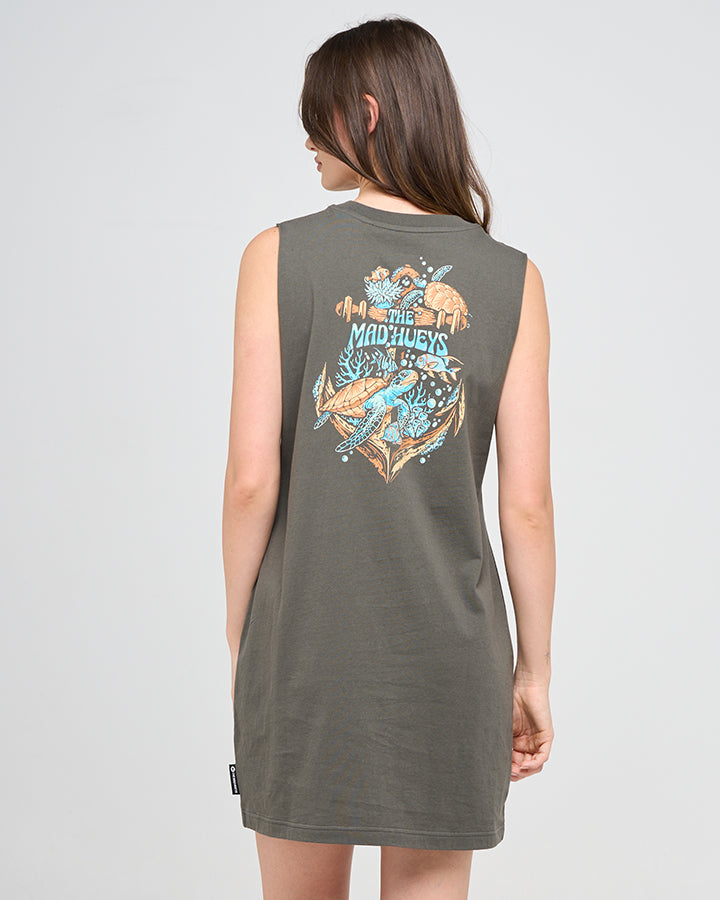 TURTLE ANCHOR | WOMENS MUSCLE DRESS - CHARCOAL