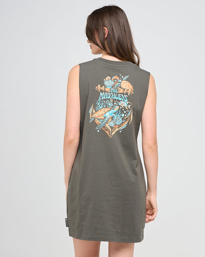 TURTLE ANCHOR | WOMENS MUSCLE DRESS - CHARCOAL