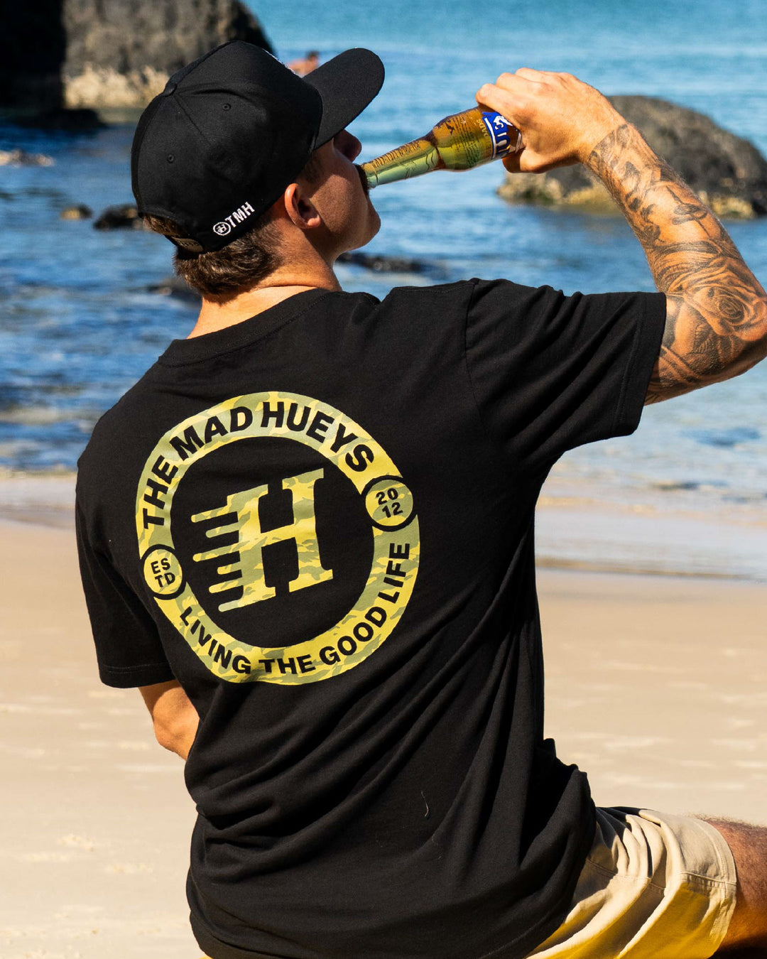 The Mad Hueys Good Life SS T-shirt in Black, lifestyle view