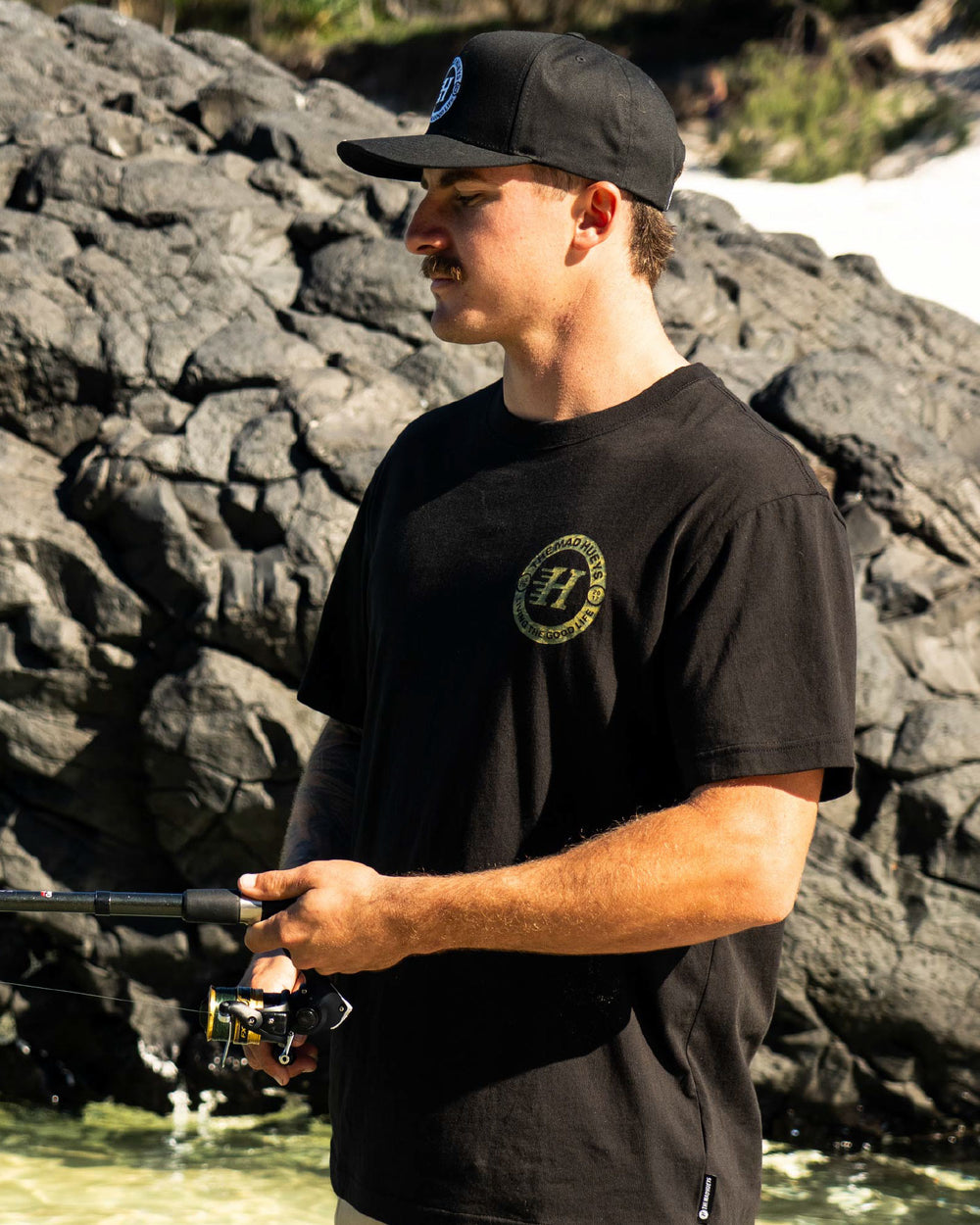 The Mad Hueys Good Life SS T-shirt in Black, lifestyle view