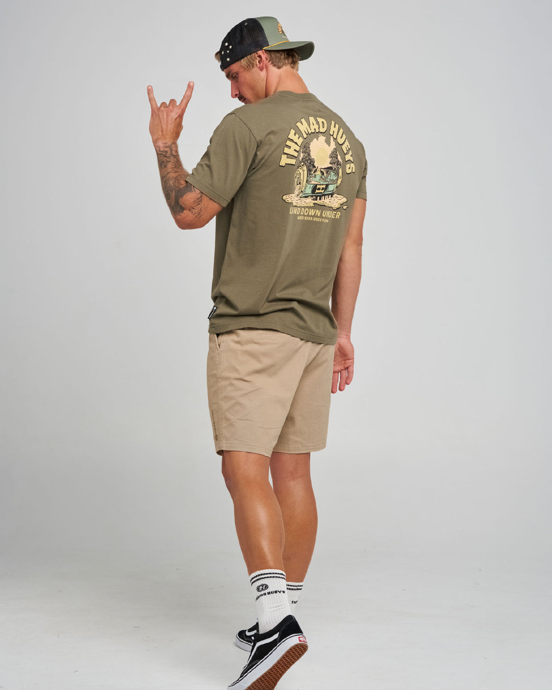 The Mad Hueys Land Down Under SS T-shirt in Olive, alternate view 5