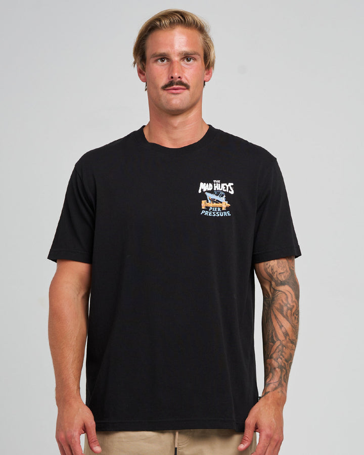 The Mad Hueys Pier Pressure SS T-shirt in Black, alternate view 3