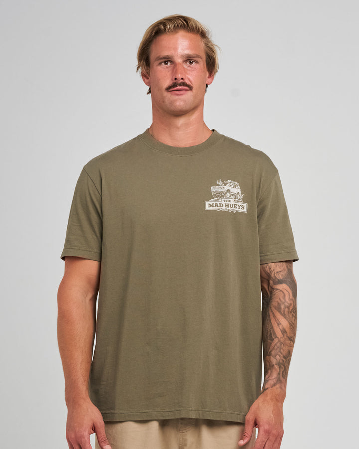 The Mad Hueys Wheelie Dirty SS T-shirt in Olive, alternate view 4