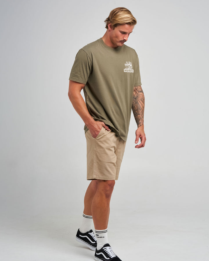 The Mad Hueys Wheelie Dirty SS T-shirt in Olive, alternate view 5