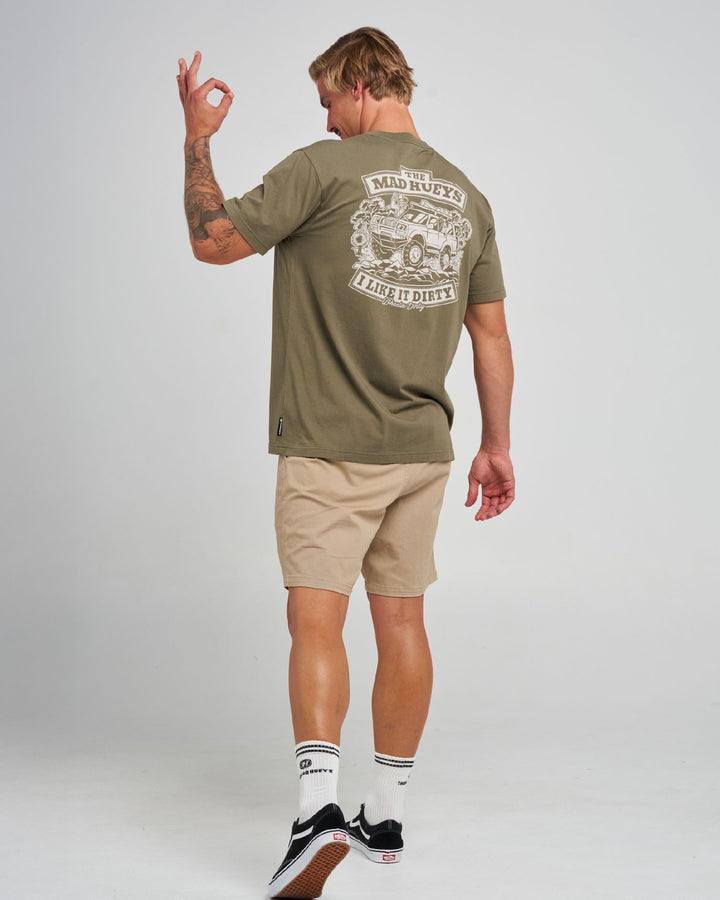 The Mad Hueys Wheelie Dirty SS T-shirt in Olive, alternate view 6