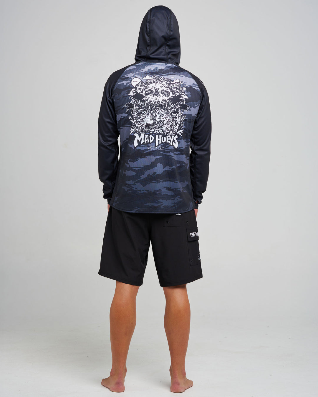 SKULL PARADISE JUNGLE | UPF 50+ HOODED MASK FISHING JERSEY - BLACK