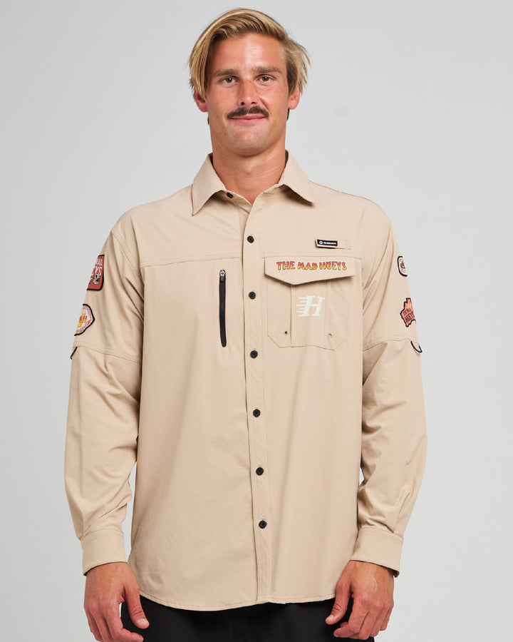 The Mad Hueys Pot Luck UPF 50+ Fishing Shirt in Tan, alternate view 6