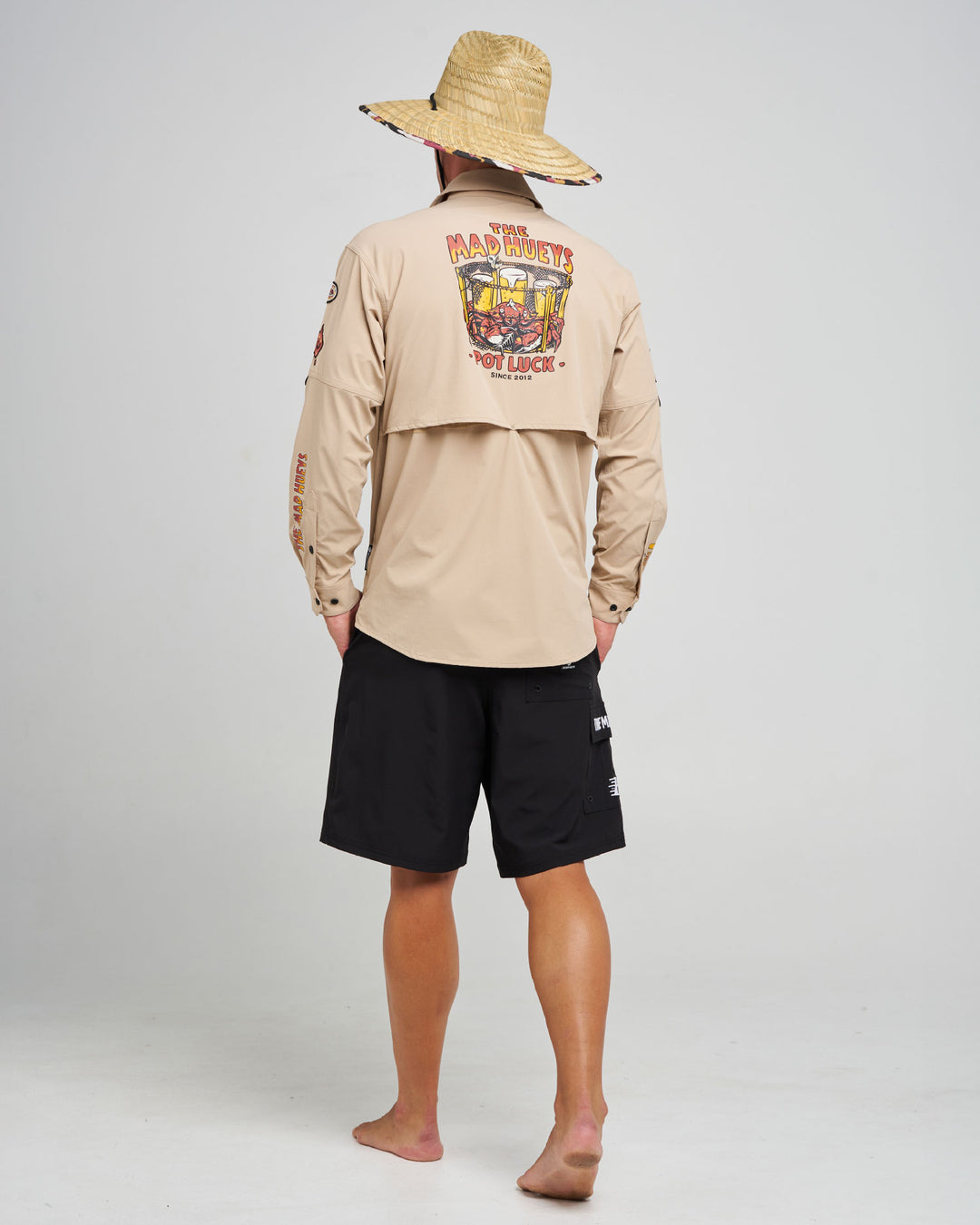 The Mad Hueys Pot Luck UPF 50+ Fishing Shirt in Tan, alternate view 8