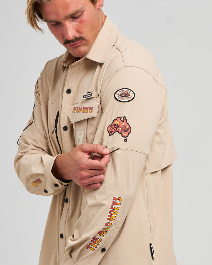 The Mad Hueys Pot Luck UPF 50+ Fishing Shirt in Tan, alternate view 9
