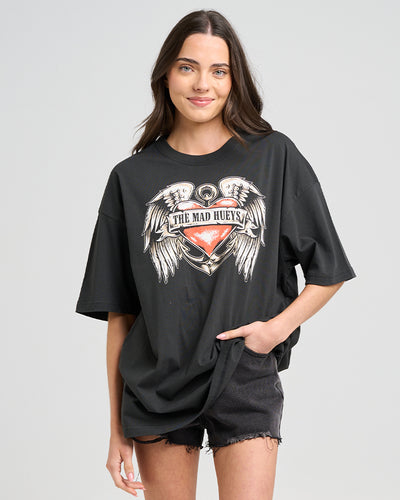 HARLEY HEART | WOMENS OVERSIZED SS TEE - VINTAGE BLACK