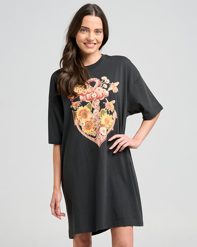 SUNFLOWER ANCHOR | WOMENS TEE DRESS - VINTAGE BLACK