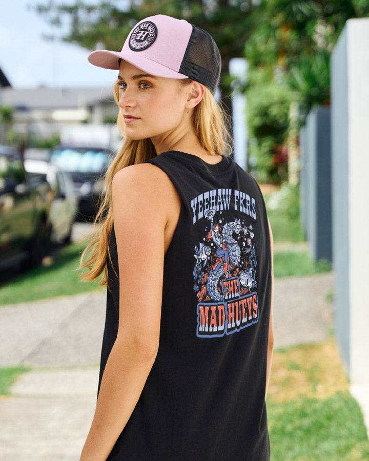 YEE HAW SEAHORSE | WOMENS MUSCLE BEACH DRESS - BLACK