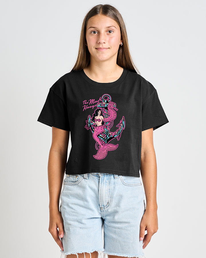 SEAHORSE ANCHOR | YOUTH GIRLS BOXY SS TEE - BLACK