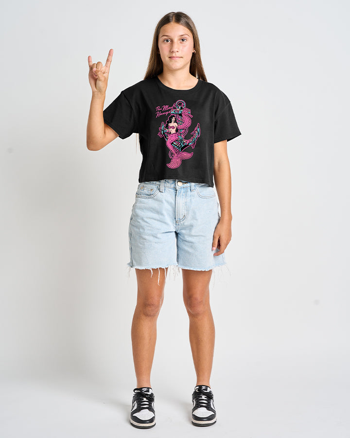 SEAHORSE ANCHOR | YOUTH GIRLS BOXY SS TEE - BLACK