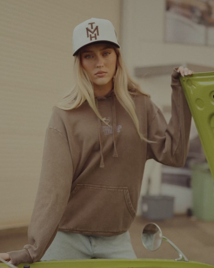 BAD TO THE BONE | WOMENS HOODED PULLOVER - WALNUT WASHED