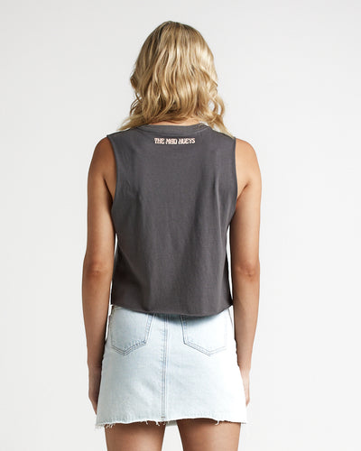 PEACE LOVE PARTY| WOMENS CROP MUSCLE - CHARCOAL