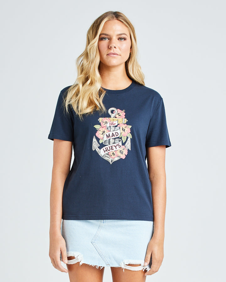 HIBISCUS ANCHOR | WOMENS SS TEE - NAVY